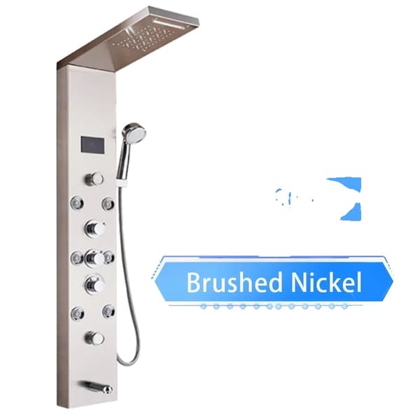 LED Duschpanel, Digital Temperaturvisning, Väggmonterad Installation,Borstad nickel 8009