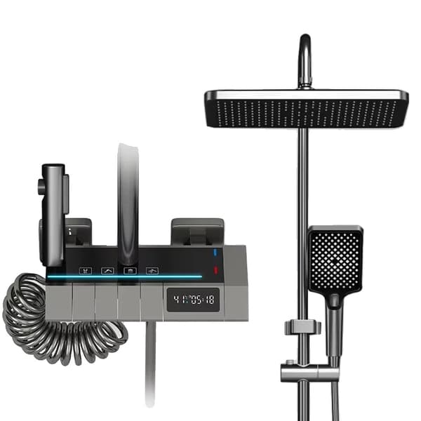 Smart Digital Bruserarmatur Sæt, Justerbar Højde, Elektroplateret Finish,grå