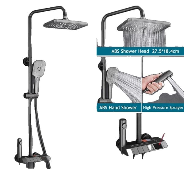 Regnvejr Badeværelsesbrusesystem, 4 Funktionsmuligheder, Væghængt Design,Grå-med-display