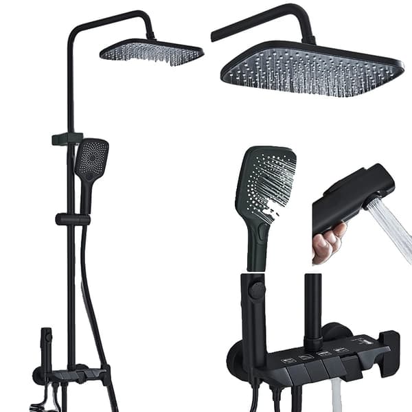 Duschset, mässingsfinish, kall- och varmvattenkontroll,Mattsvart