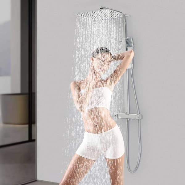 Termostatisk brusesystem, 11,81 tommer regnvejrshoved, håndholdt spraykombination,33 cm, 11,81 tommer, 150 cm