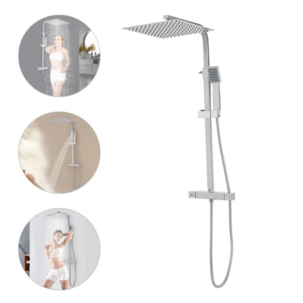 Termostatisk brusesystem, 11,81 tommer regnvejrshoved, håndholdt spraykombination,33 cm, 11,81 tommer, 150 cm