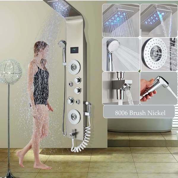 LED Bruserpanel, Kold- og Varmtvandskontrol, Moderne Design,8006 Børstet Nikkel