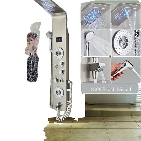 LED Bruserpanel, Kold- og Varmtvandskontrol, Moderne Design,8006 Børstet Nikkel