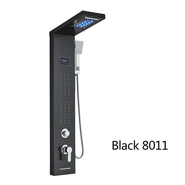 LED Brusepanel, Dobbelt Vandfald & Regnvejr Tilstande, Digital Temperatur Display,Sort 8011