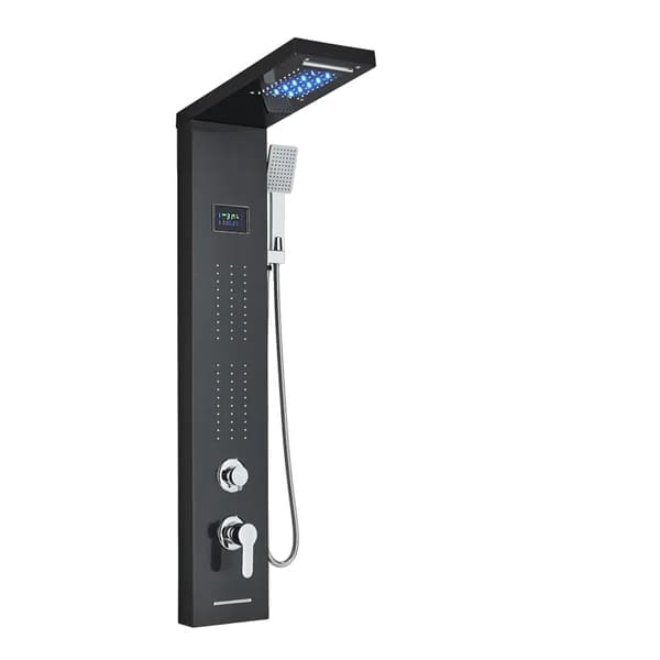 LED Brusepanel, Dobbelt Vandfald & Regnvejr Tilstande, Digital Temperatur Display,Sort 8011