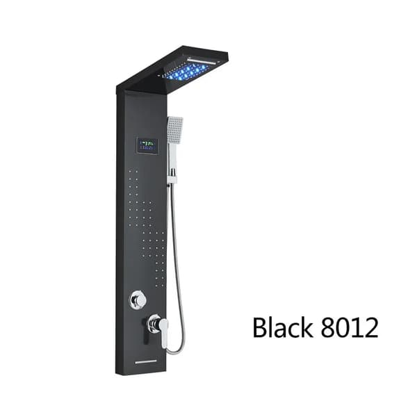 LED Brusepanel, Dobbelt Vandfald & Regnvejr Tilstande, Digital Temperatur Display,Sort 8012