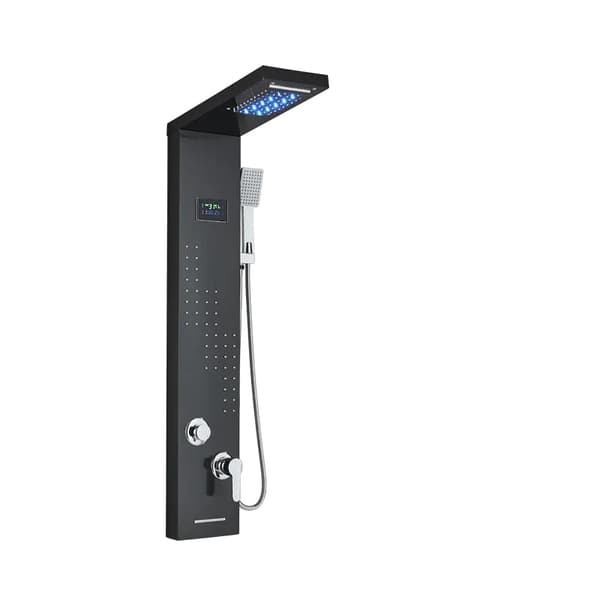 LED Brusepanel, Dobbelt Vandfald & Regnvejr Tilstande, Digital Temperatur Display,Sort 8012