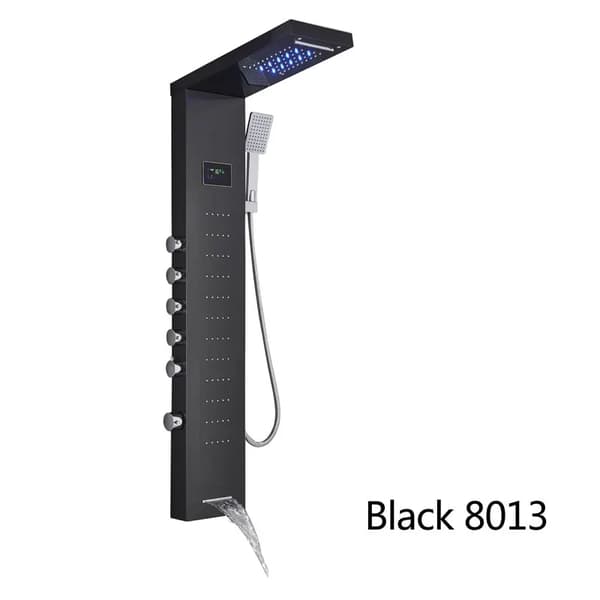 LED Duschpanel, Dubbla Vattenfall & Regnmodes, Digital Temperaturdisplay,Svart 8013