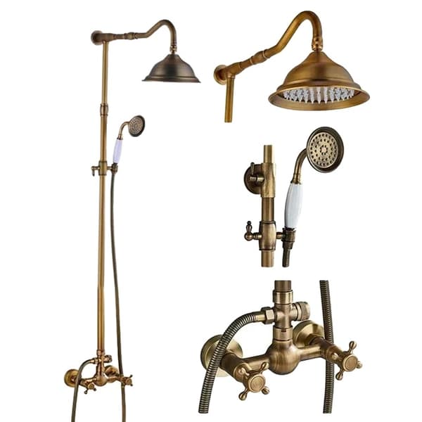 Badrum Duschset, Väggmonterad Design, Regndusch Kran,Antik mässing H