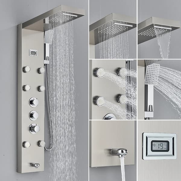 Duschpanel med termostatisk kontroll, rostfritt stål finish, digital temperaturdisplay,1258 Nickel