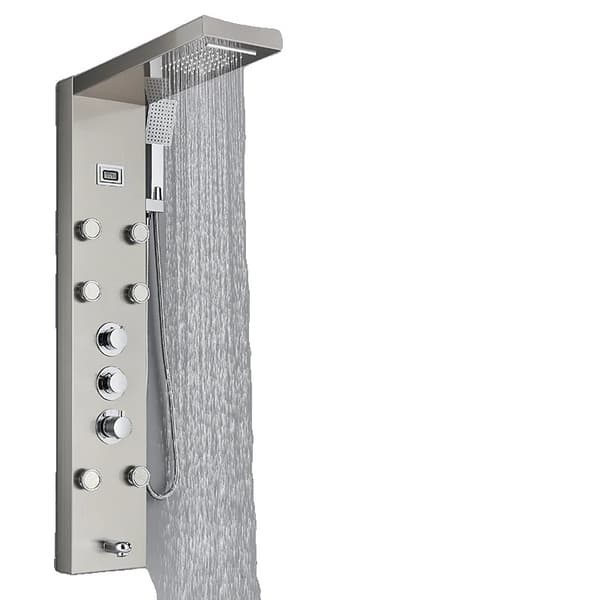 Duschpanel med termostatisk kontroll, rostfritt stål finish, digital temperaturdisplay,1258 Nickel