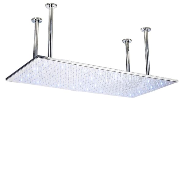 Krom Brusehoved, LED Lys, Stort Regnskyl,Krom med LED