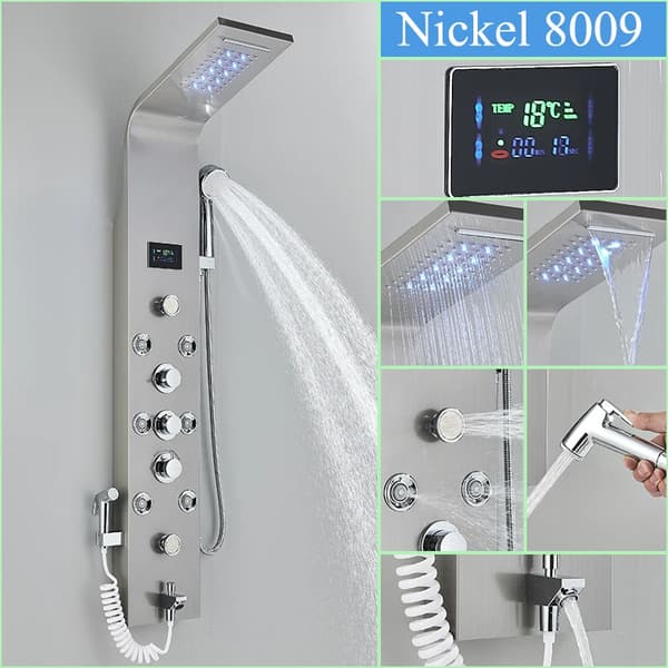 LED Temperaturdisplay Duschpanel, 6 Vattensätt, Hållbar Rostfritt Stål,Nickel-L-8009