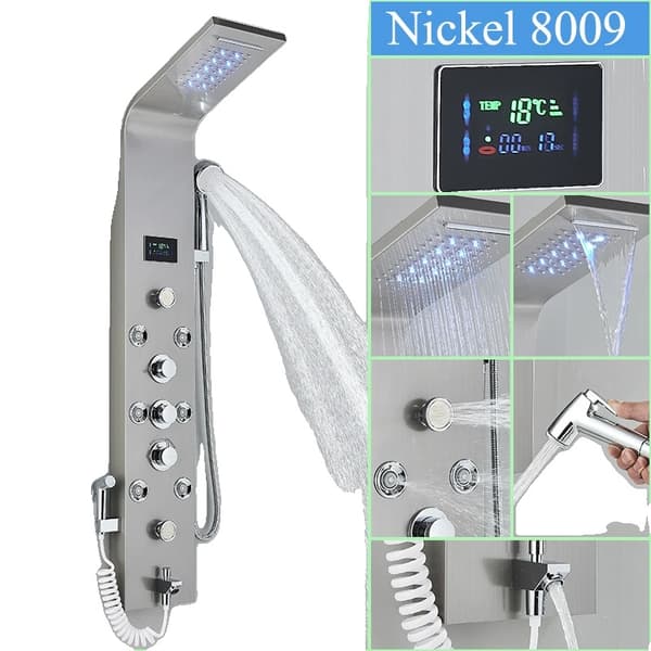 LED Temperaturdisplay Duschpanel, 6 Vattensätt, Hållbar Rostfritt Stål,Nickel-L-8009