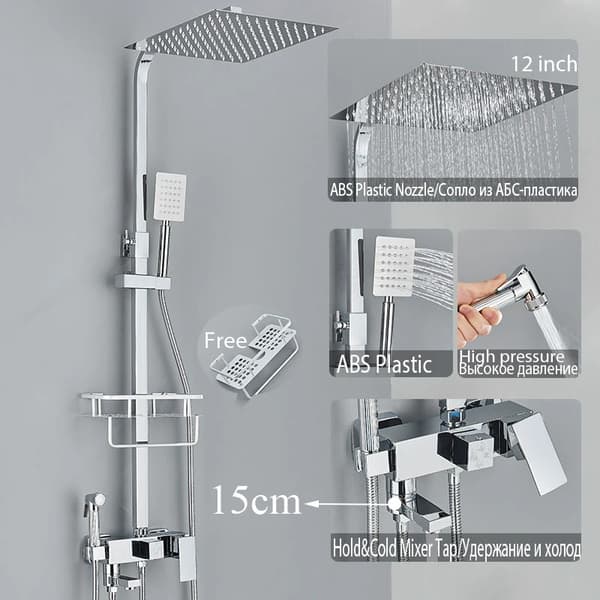 Brusearmatur, 4-vejs justerbar, moderne design,Krom 4 Veje 12inch-a
