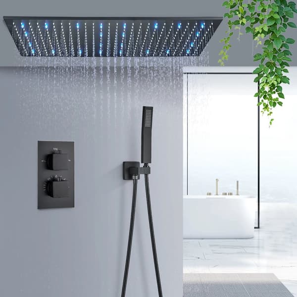 Loftbruserarmatur, termostatisk kontrol, LED-lys funktion,Matte Black LED