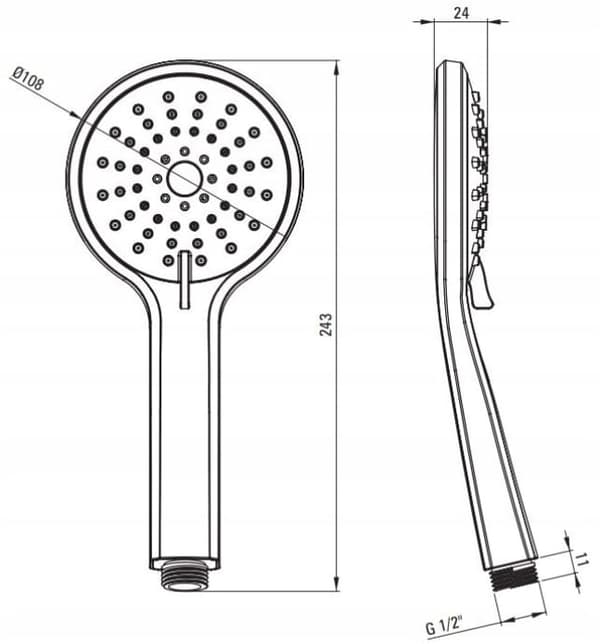 Brusehoved med 3 funktioner, matsort hydromassage Jasmin