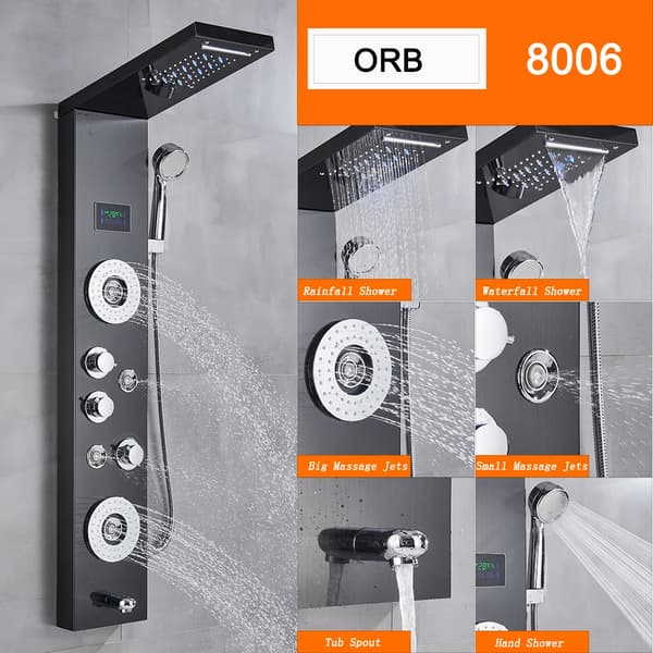 LED Duschpanel, Hållbar Messing Duschhuvud, Justerbar Höjd,Orb 8006