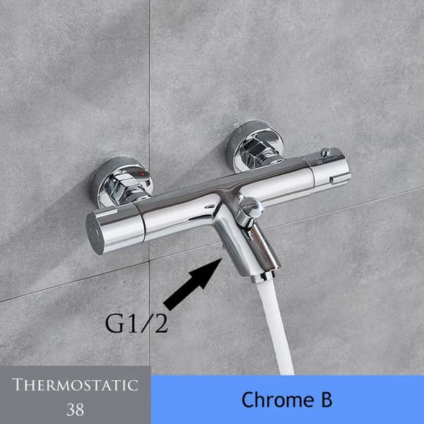 Termostatisk bruserarmatur, holdbart messingmateriale, dobbelt håndtag kontrol,Chrome B