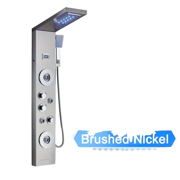 LED Duschpanel, Digital Temperaturvisning, Väggmonterad Installation,Borstad nickel 8029