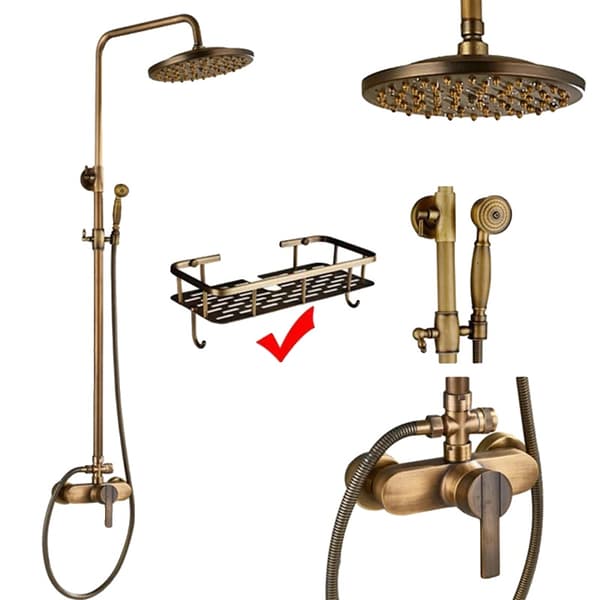 Antik Messing Bruserkit, Dobbelt Håndtag Design, Justerbar Højde Funktionalitet,Antik Messing Rack F
