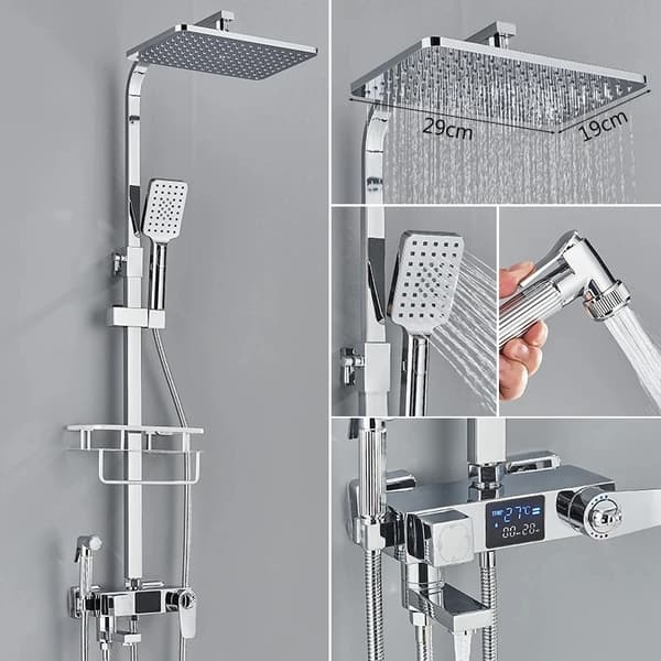 Termostatisk Duschblandare, ABS Duschhuvud, Mässingsblandningsventil,Chrome Th ABS