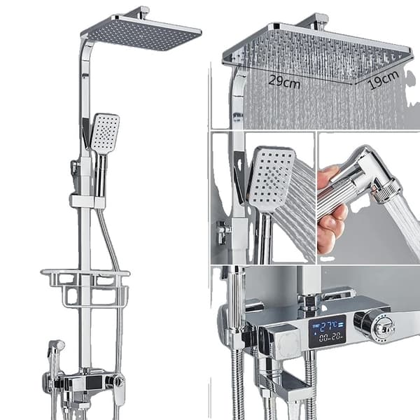 Termostatisk Duschblandare, ABS Duschhuvud, Mässingsblandningsventil,Chrome Th ABS