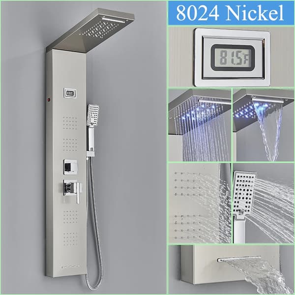 LED Brusepanel System, 5 Vandtilstande, Dobbelt Kontrol, Nutidigt Rustfrit Ståldesign,Nickel-8024
