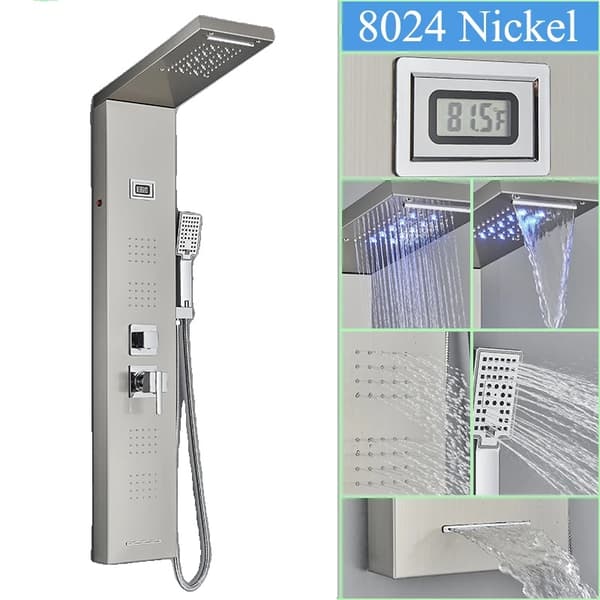 LED Brusepanel System, 5 Vandtilstande, Dobbelt Kontrol, Nutidigt Rustfrit Ståldesign,Nickel-8024