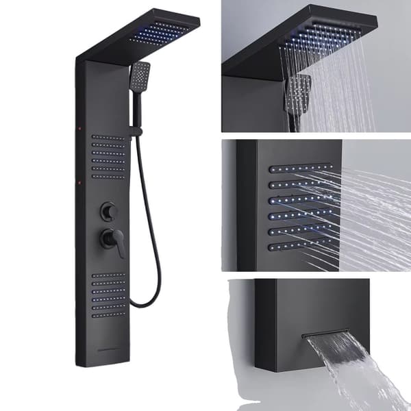 LED-suihkupaneeli-tornijärjestelmä, kaksinkertainen kahva, SPA-suihkut,Musta 6004
