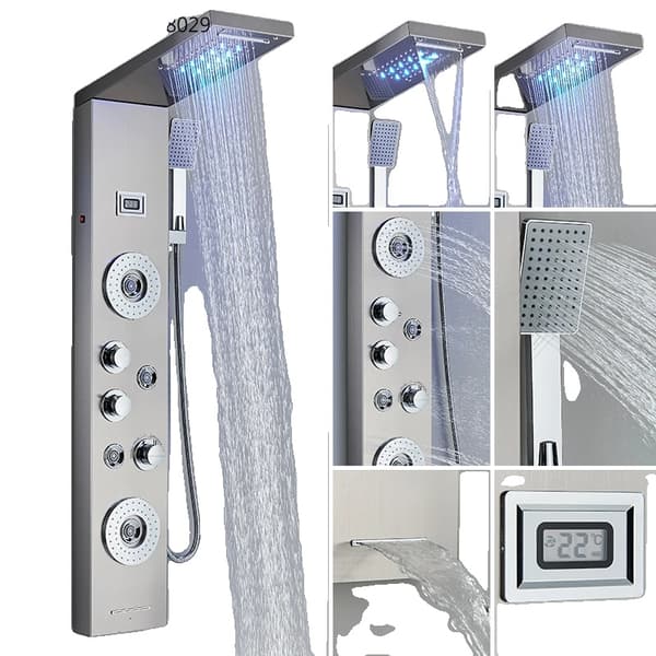 LED Bruserpanel System, Kold & Varmtvandskontrol, Keramisk Ventilkern, Alsidige Håndtagsmuligheder,8029 Børstet Nikkel
