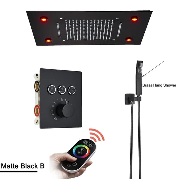 LED Regnduschsystem, Termostatisk Kontroll, Fjärrstyrd,Mattsvart B Set