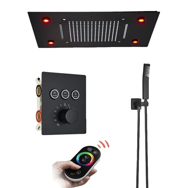 LED Regnduschsystem, Termostatisk Kontroll, Fjärrstyrd,Mattsvart B Set