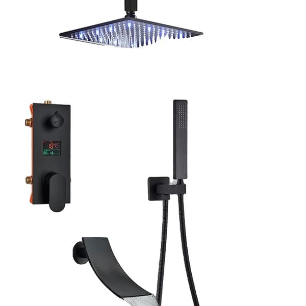 LED-sateen suihkujärjestelmä, mattamusta viimeistely, yksikahvainen ohjaus,3 Tapaa 12 tuumaa A