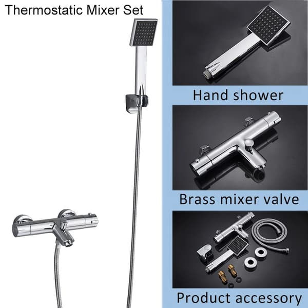 Termostatisk Duschkran Set, Handdusch Ingår, Blandningsventil i Mässing,Chrome Termostat3