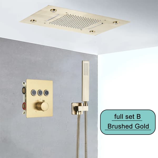 Inbyggt Takduschset, Regnduschhuvud, LED-ljusfunktion, Väggmonterad Design,ørstet guld sæt