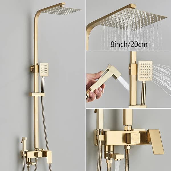 Borstad Gyllene Duschblandare, Regnduschhuvud, Bidé Spraykran, Modern Design,Penslad Gyllene 8