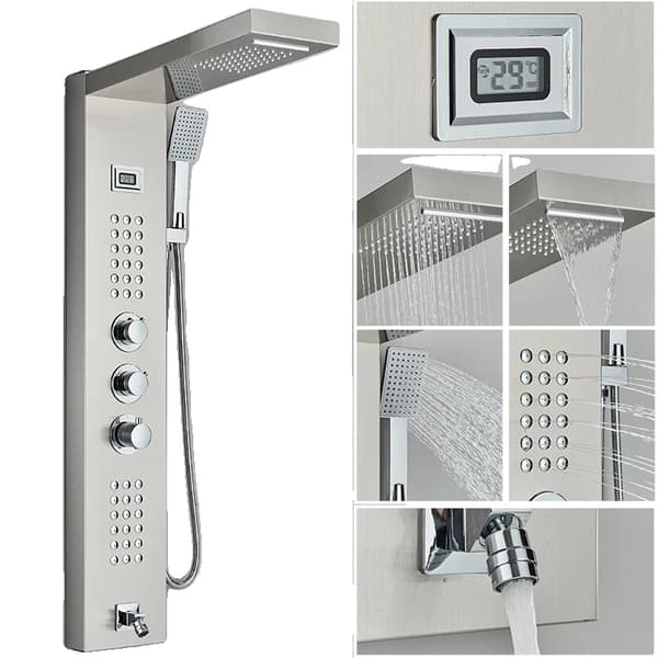 Termostatisk bruserarmatur, LED-lys, digital temperaturvisning,Børstet nikkel 1047