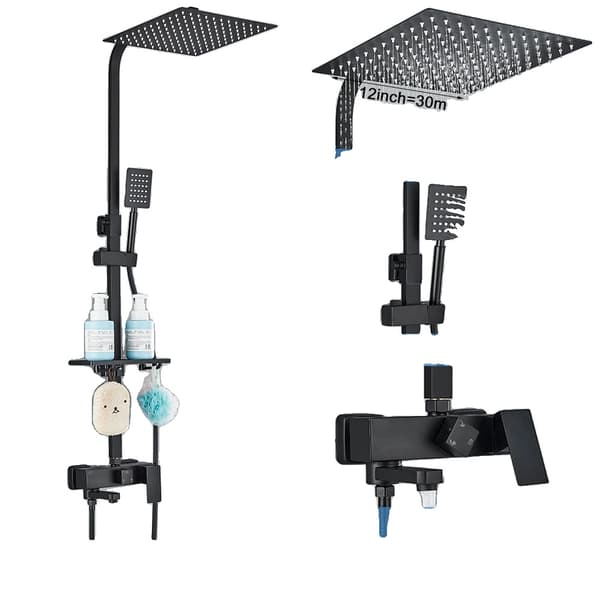 Badrum Duschblandare Set, Termostatisk Kontroll, Hållbar Mässing, Modern Design,mattsvart 3-12