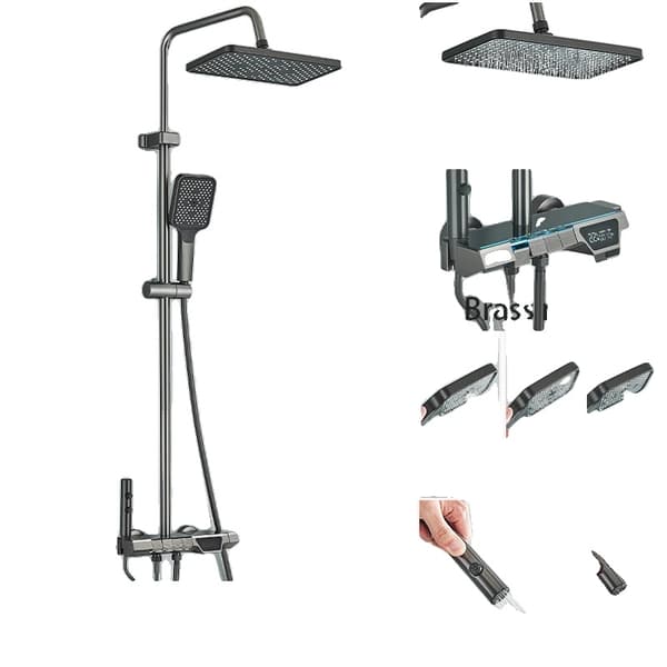 Digitaalinen suihkusetti, jossa on automaattinen termostaattiohjaus, säädettävä korkeus 100cm-138cm.,tyyppi A