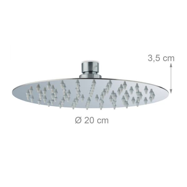 Relaxdays Rund regnduschhuvud 200 mm spegelpolerat rostfritt stål, silver