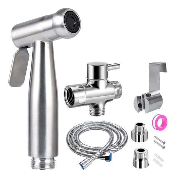 Jieluo Toalett Handdusch Komplett Kit - Toalett Handdusch Kit med 3-vägsventil (1/2"-3/8") I Standardstorlekar Frankrike (Silver)