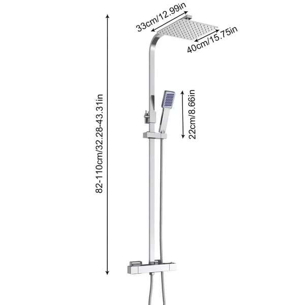 Duschsystem, Termostatblandare, Regnduschhuvud, Handdusch,Ljus Silver