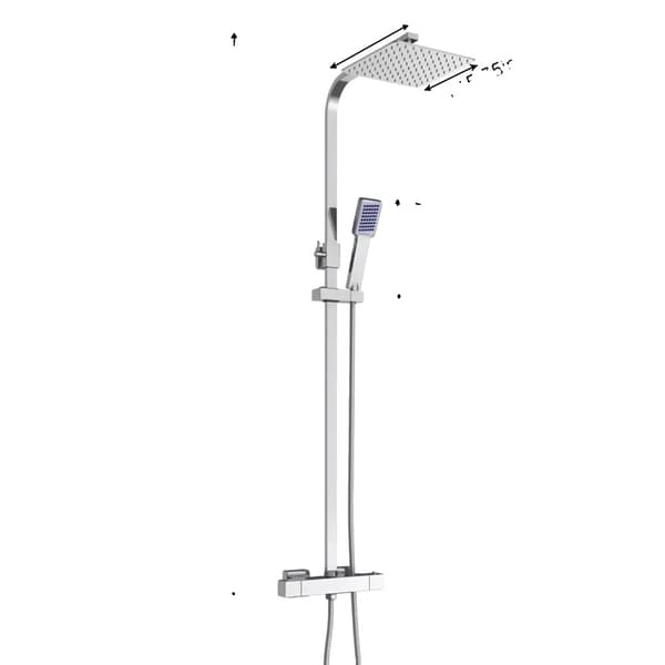 Duschsystem, Termostatblandare, Regnduschhuvud, Handdusch,Ljus Silver