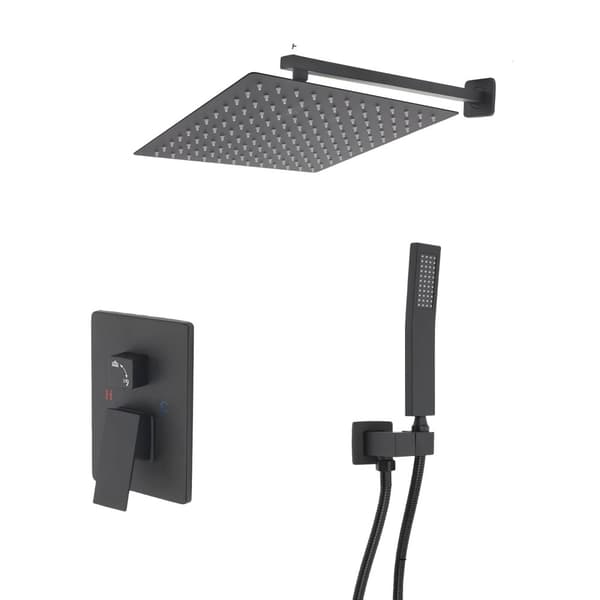 Väggmonterad regnduschset, 30CM regnduschhuvud, handhållen duschhuvud, väggmonterad installation,svart