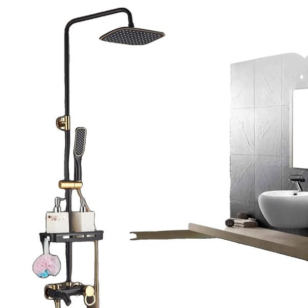 Badrum Duschset, Guld, Justerbar Höjd, Flera Vattenfunktioner,svart