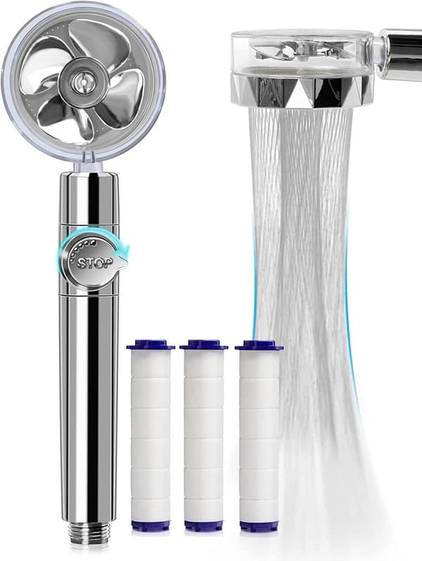 OBOSOE brusehoved med propel med 3 reservefiltre Sølv S1