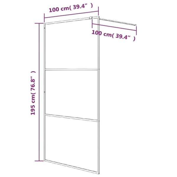 vidaXL Dusjvegg svart 100x195 cm frostet ESG-glass