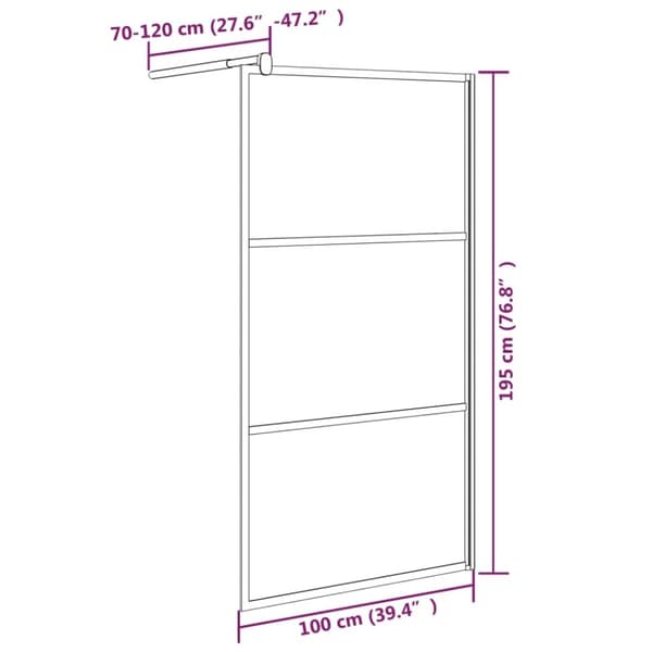 vidaXL Dusjvegg 100x195 cm frostet ESG-glass svart